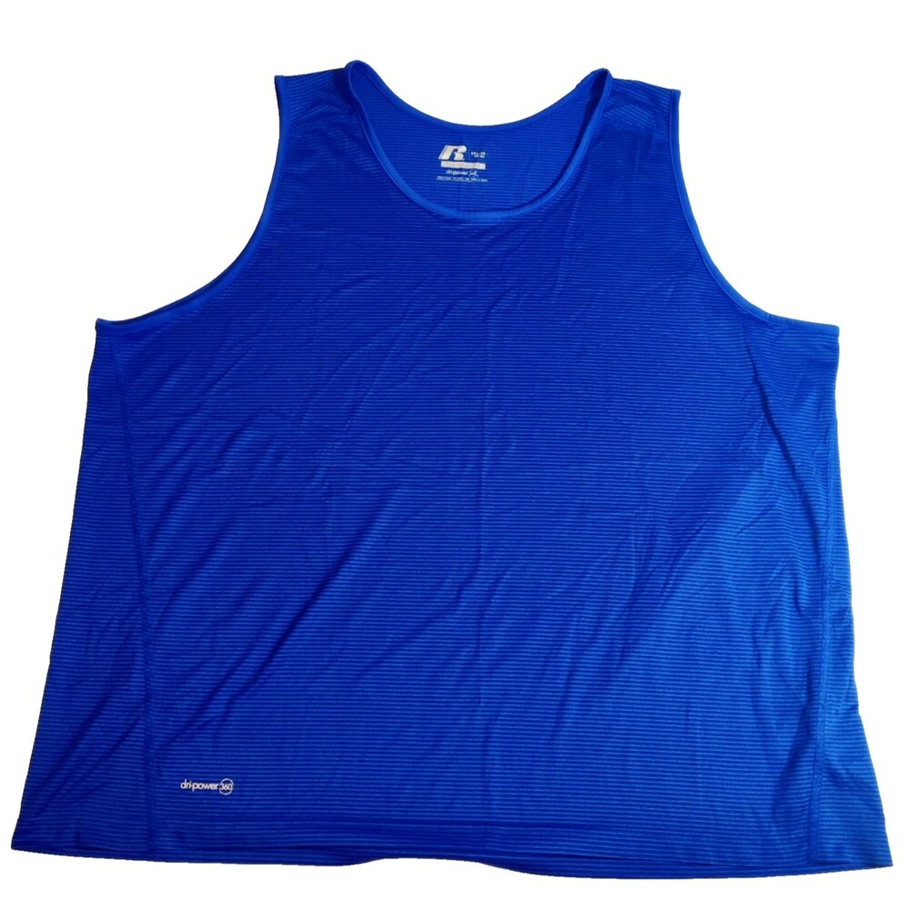 Mens Russell Tank Top Dri-Power360 Hyper Blue Striped Sleeveless Size 2XL